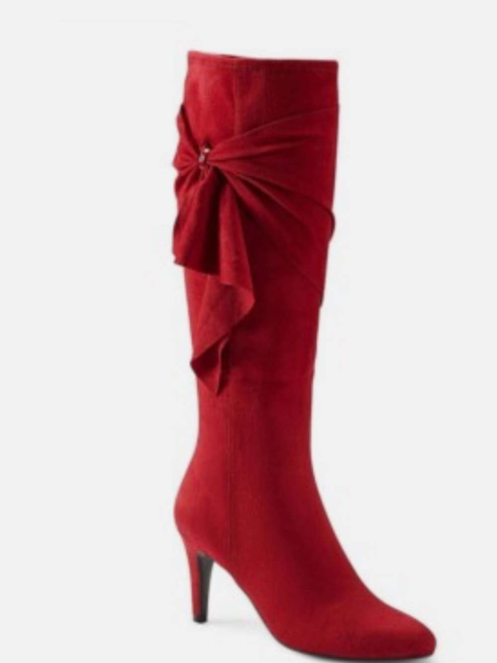 Red Knee-High Dress Boot with Side Bow Accent